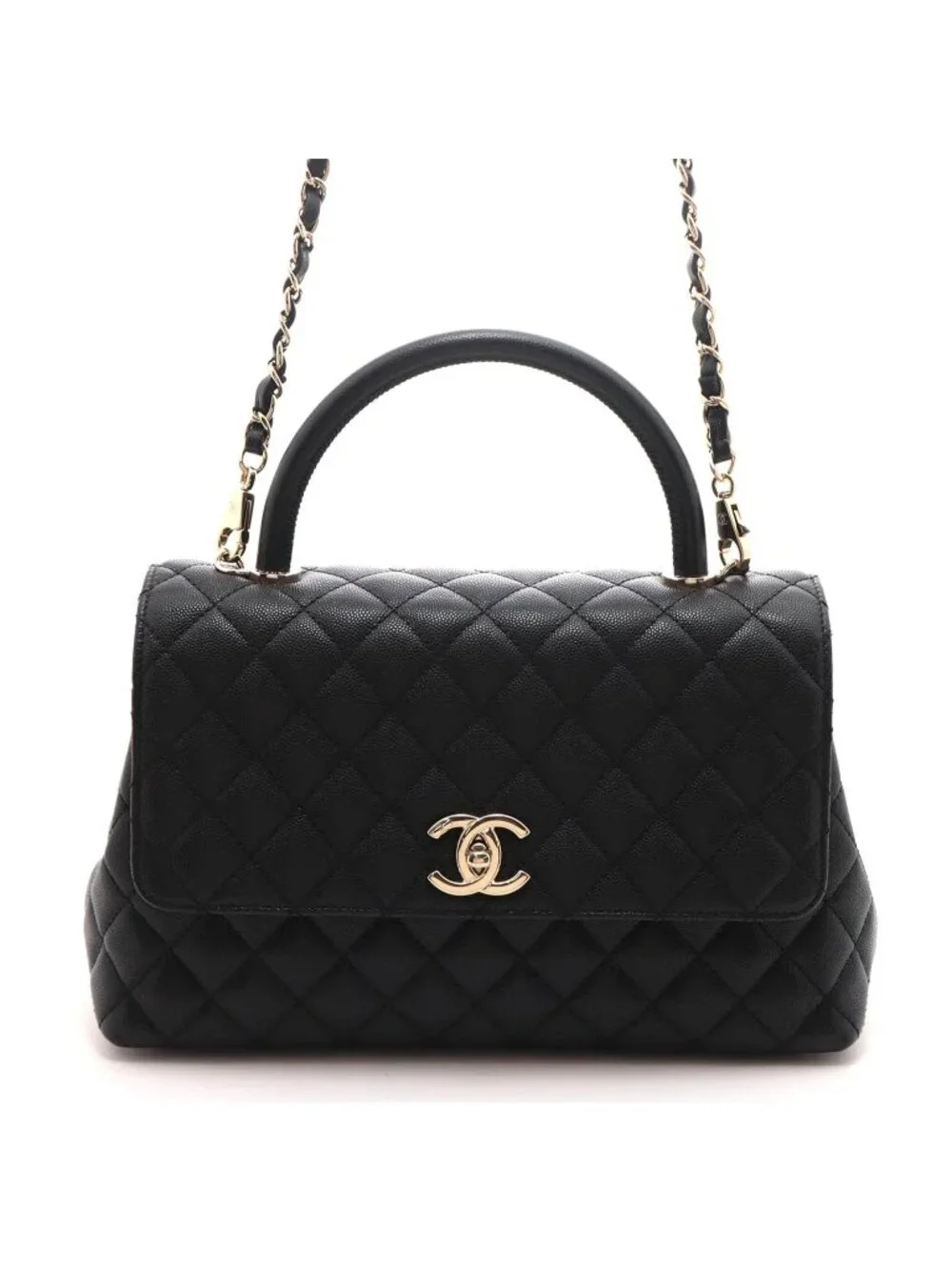 Chanel Coco Handle 29 Black Gold Caviar 2-Way Shoulder Bag